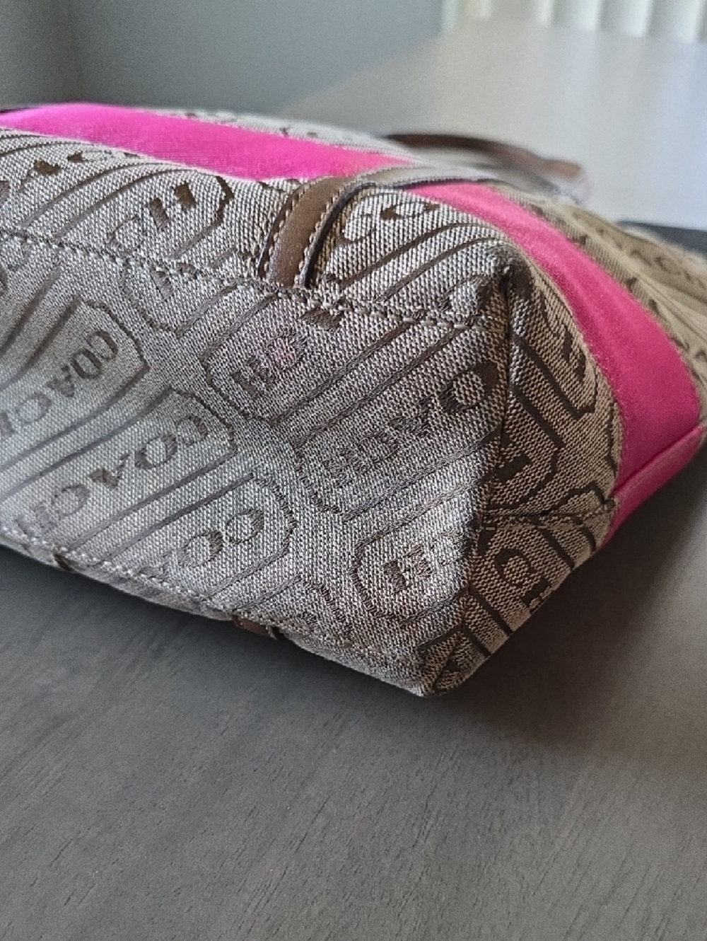 GUC Coach Lozenge Canvas Tote w/ Pink Stripe - Picture 6 of 10